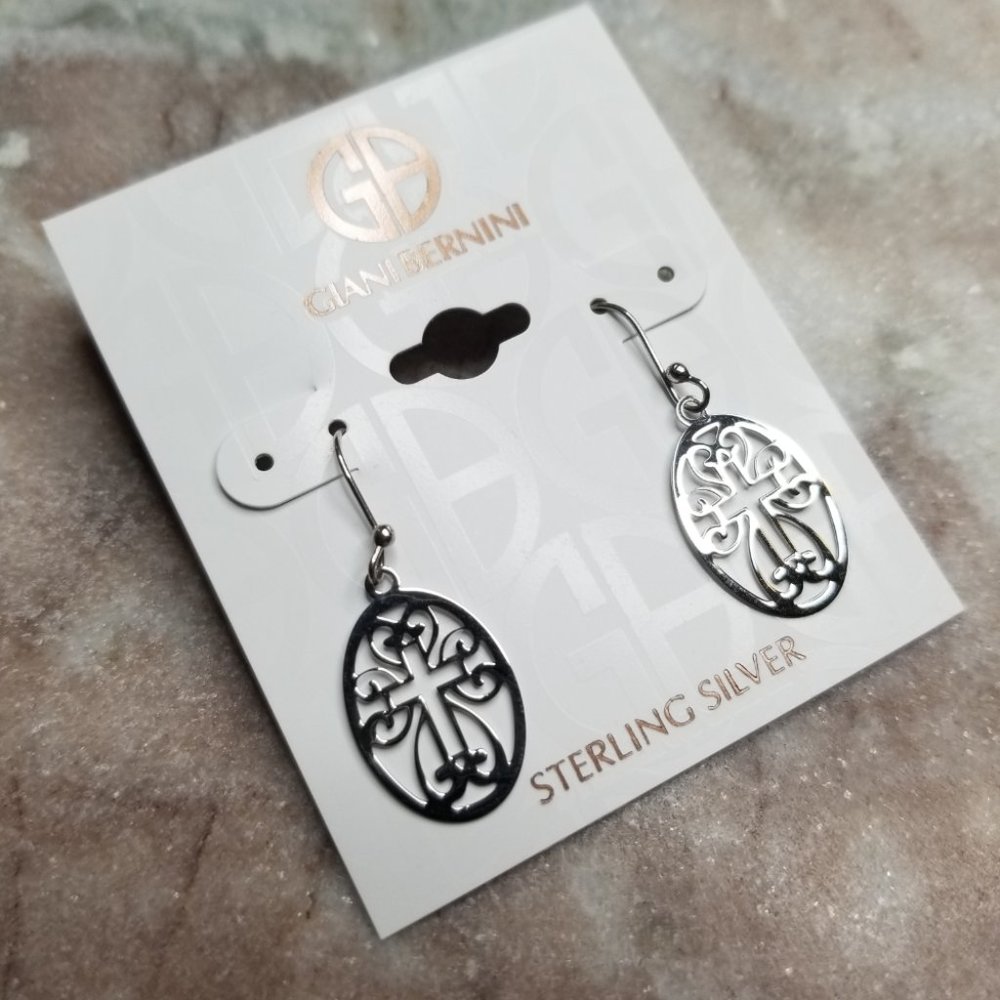 Giani Bernini Cross Oval Drop 925 Sterling Silver Earrings